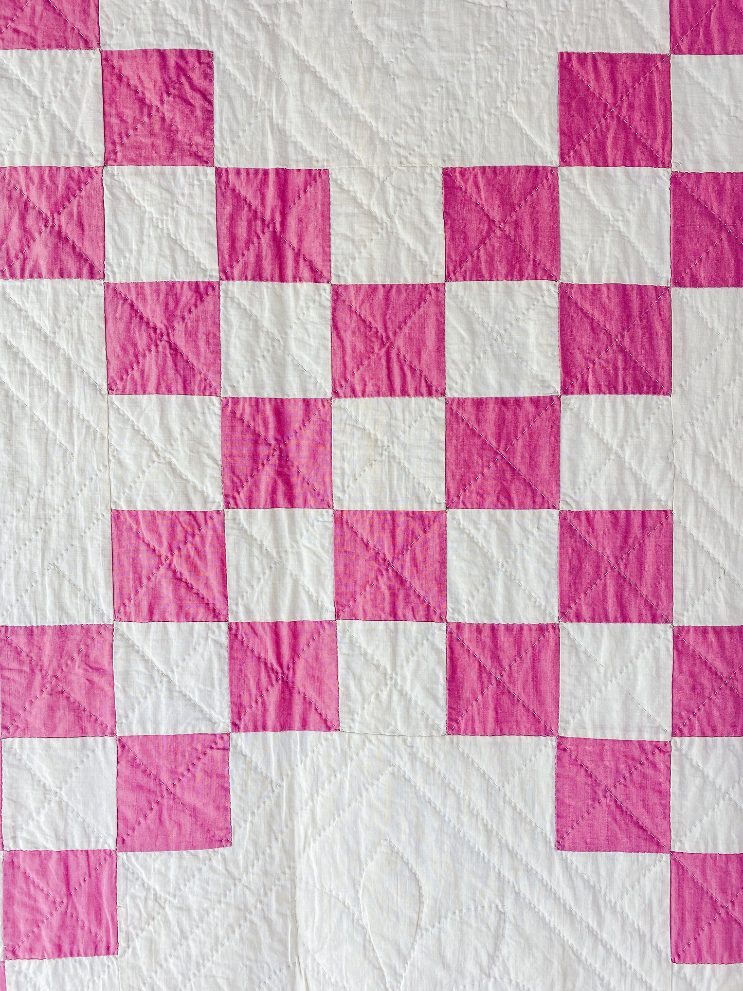 Vintage Pink and Cream Double Irish Chain Quilt, c1930