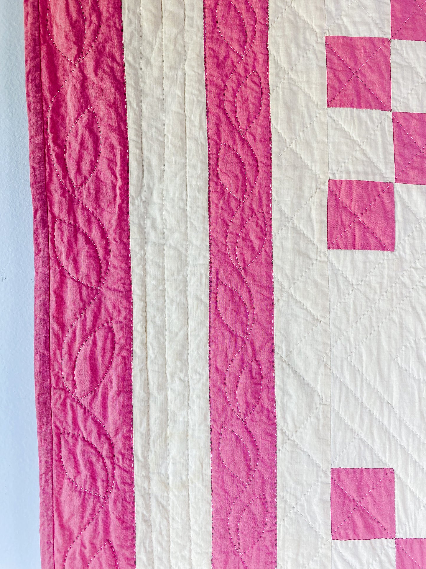 Vintage Pink and Cream Double Irish Chain Quilt, c1930