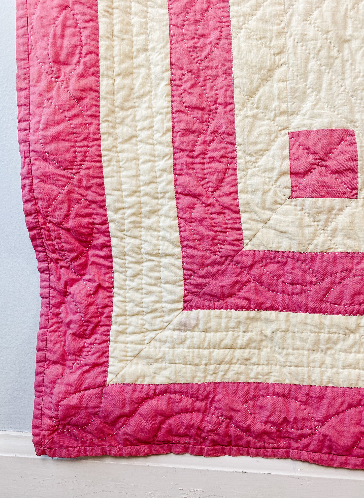 Vintage Pink and Cream Double Irish Chain Quilt, c1930