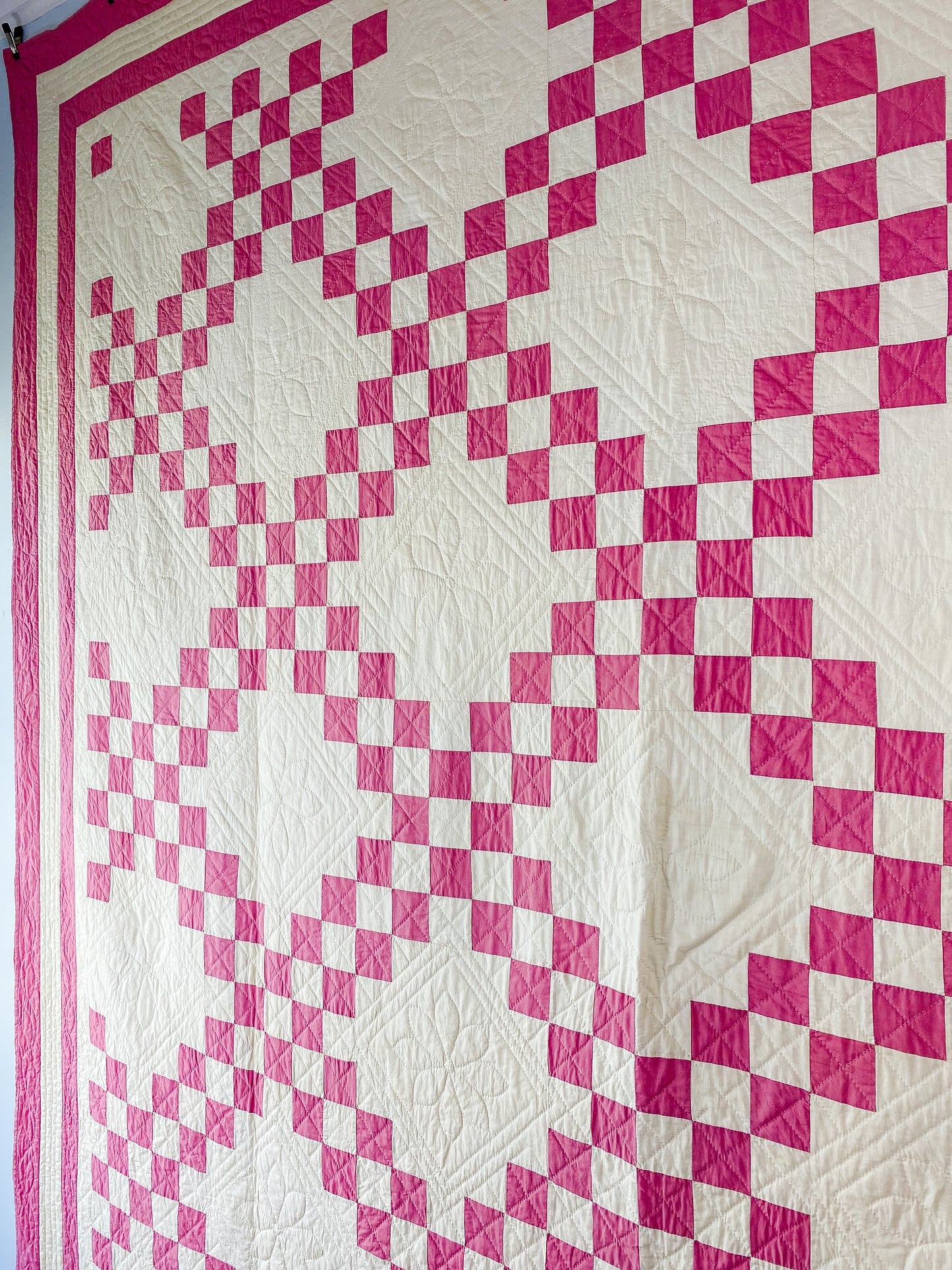 Vintage Pink and Cream Double Irish Chain Quilt, c1930