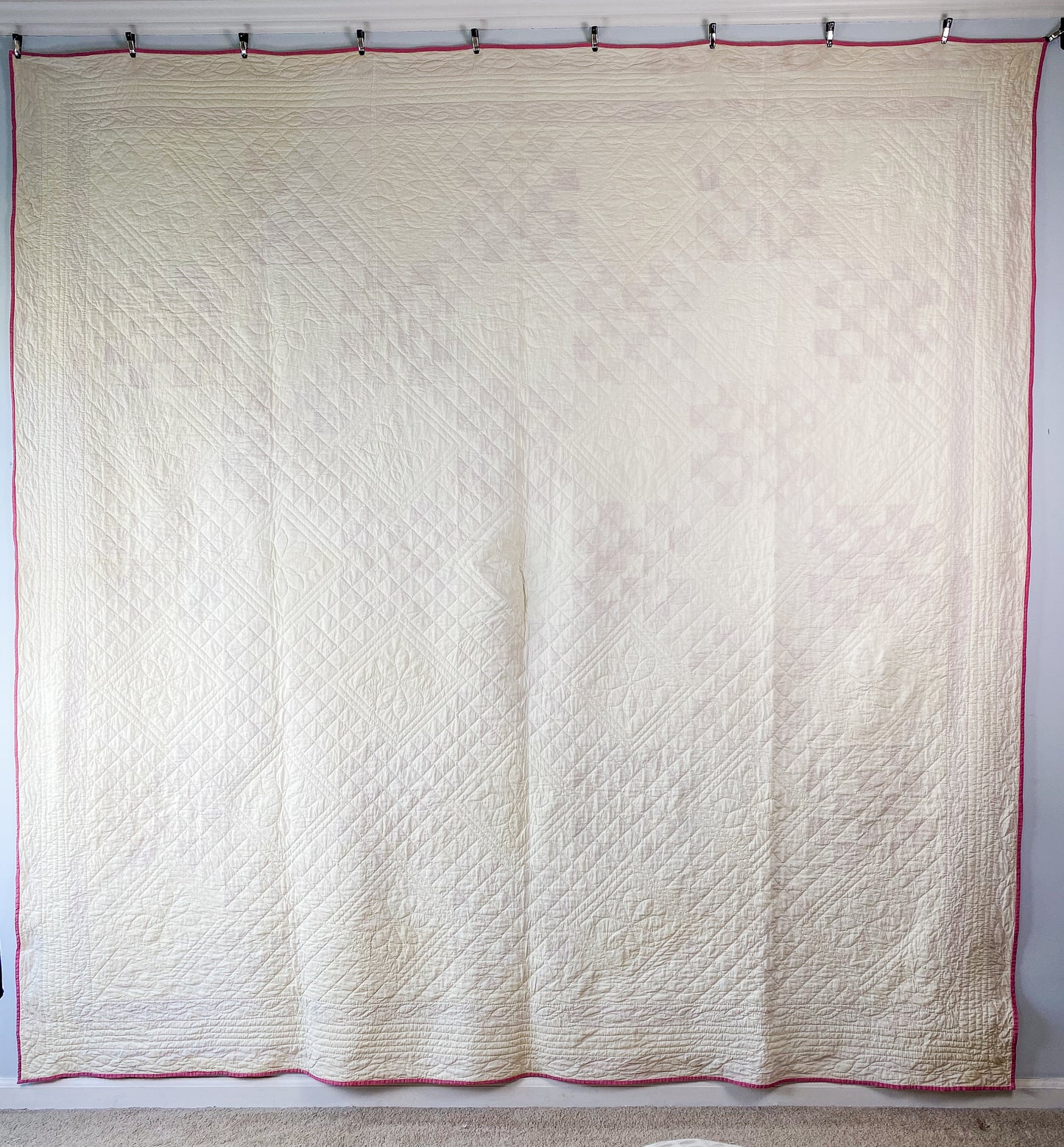 Vintage Pink and Cream Double Irish Chain Quilt, c1930