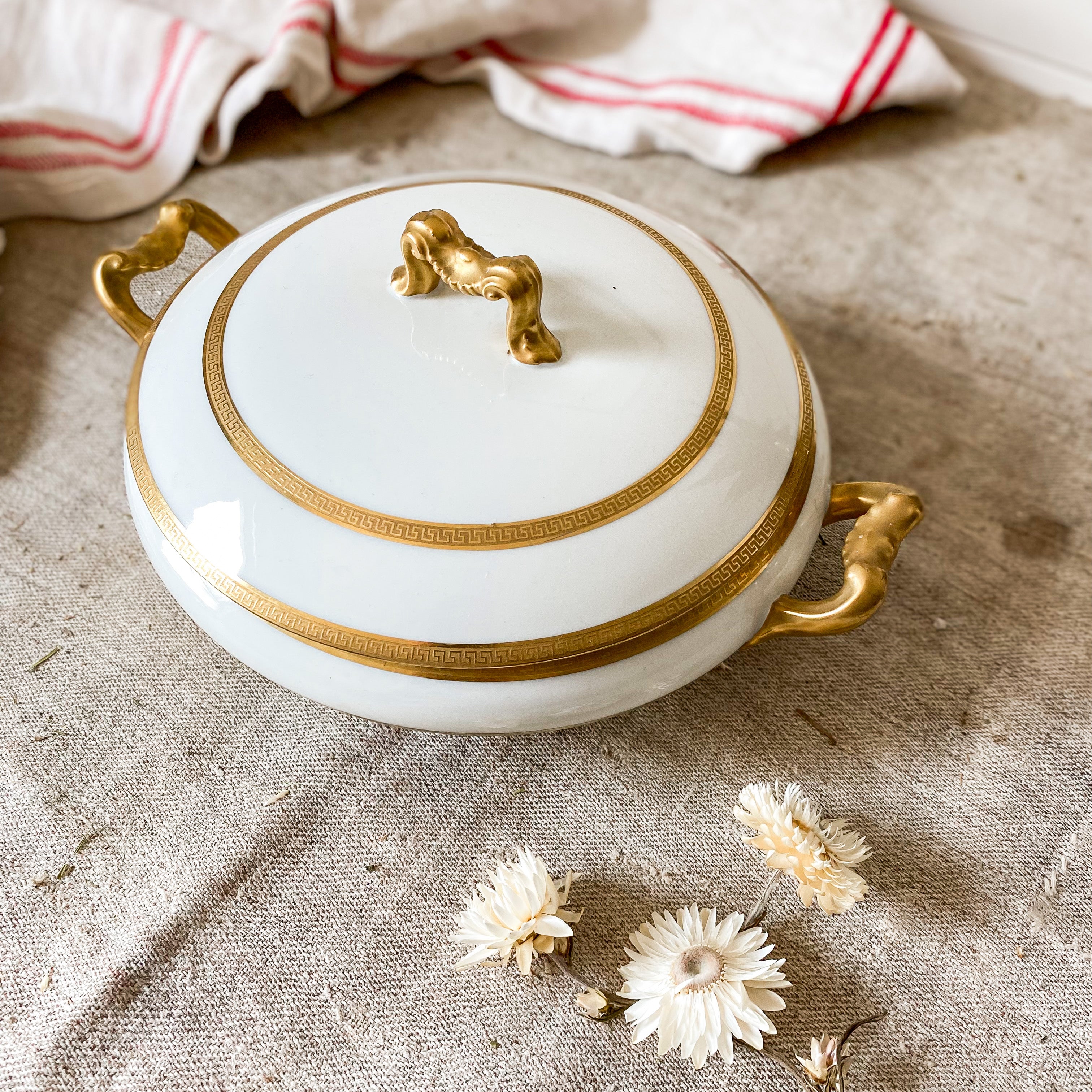 French Vintage Porcelain popular Serving Dish with Lid