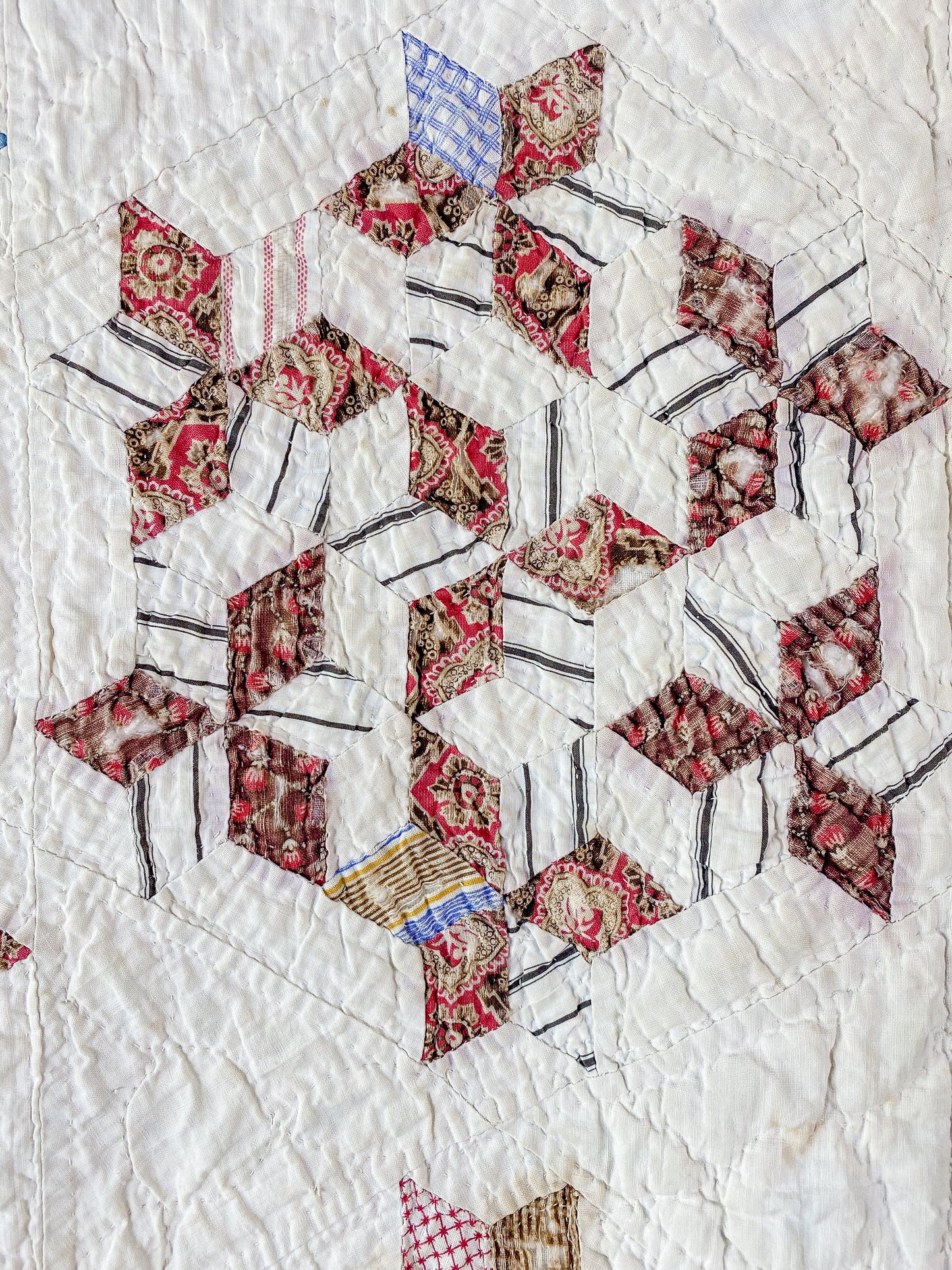 Antique Brown and Blue Seven Stars Quilt, c1910