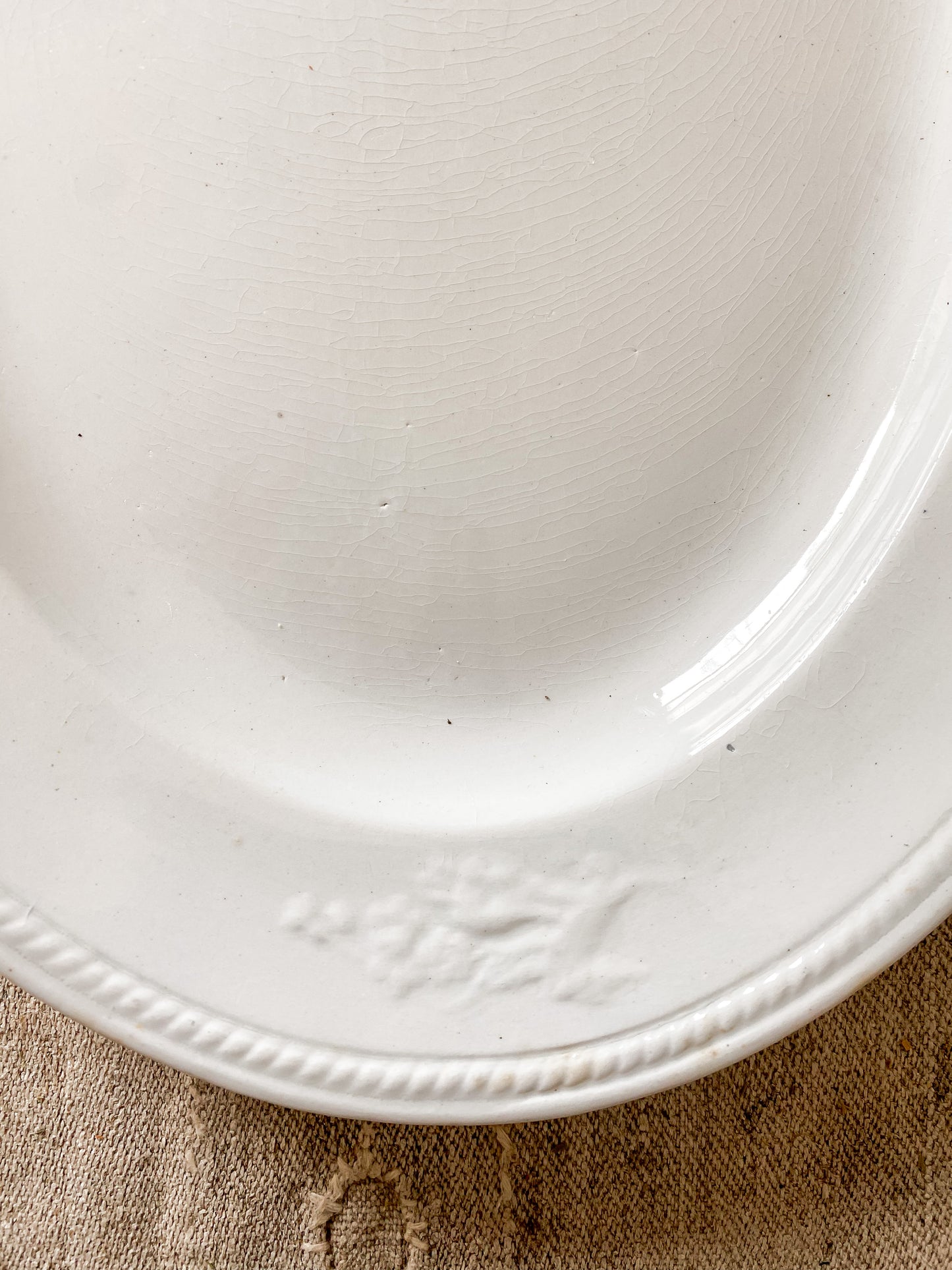 Antique White Ironstone Platter | Oriental Shape by W. & E. Corn, Burslem, England, c1880
