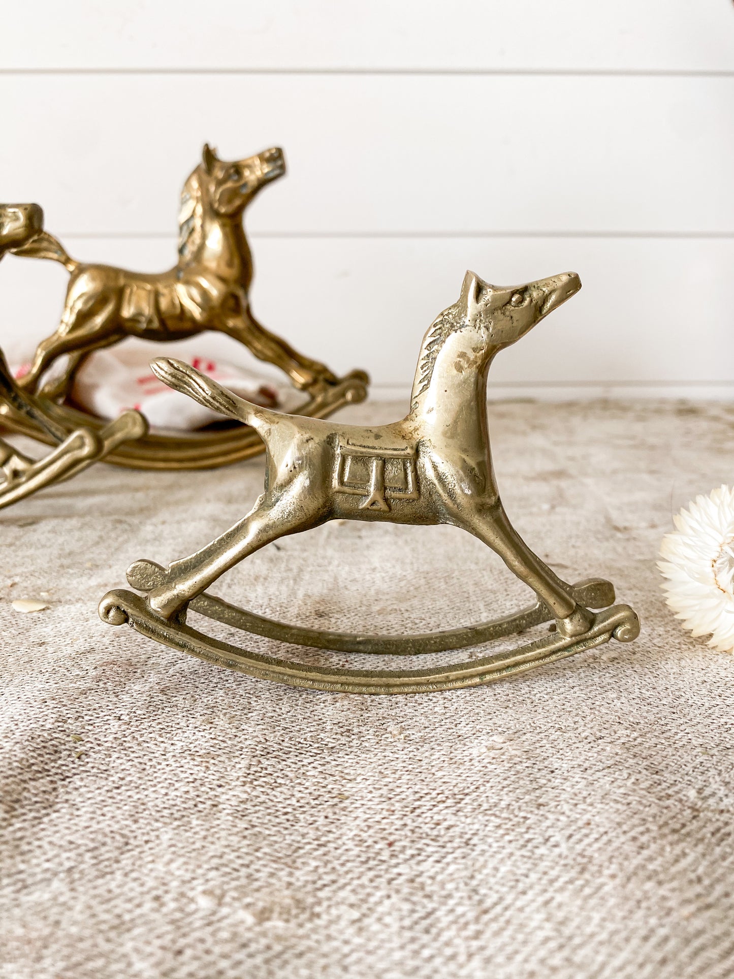 Vintage Set of 3 Brass Rocking Horses | Nursery Decor