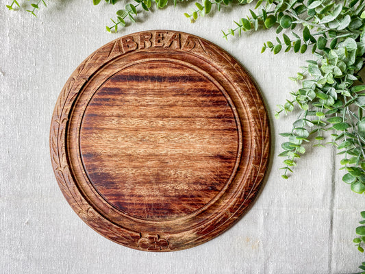 Vintage Carved Round Bread Board by Bramhall Woodware