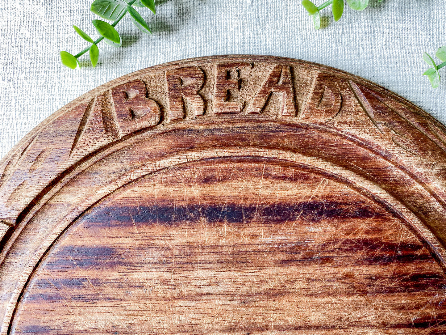 Vintage Carved Round Bread Board by Bramhall Woodware