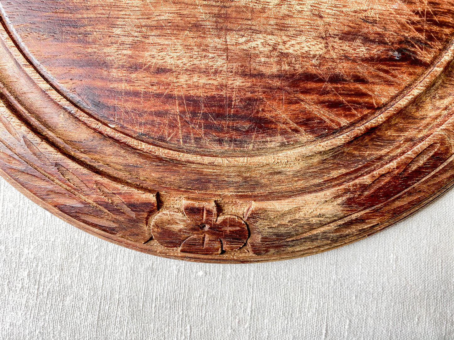 Vintage Carved Round Bread Board by Bramhall Woodware