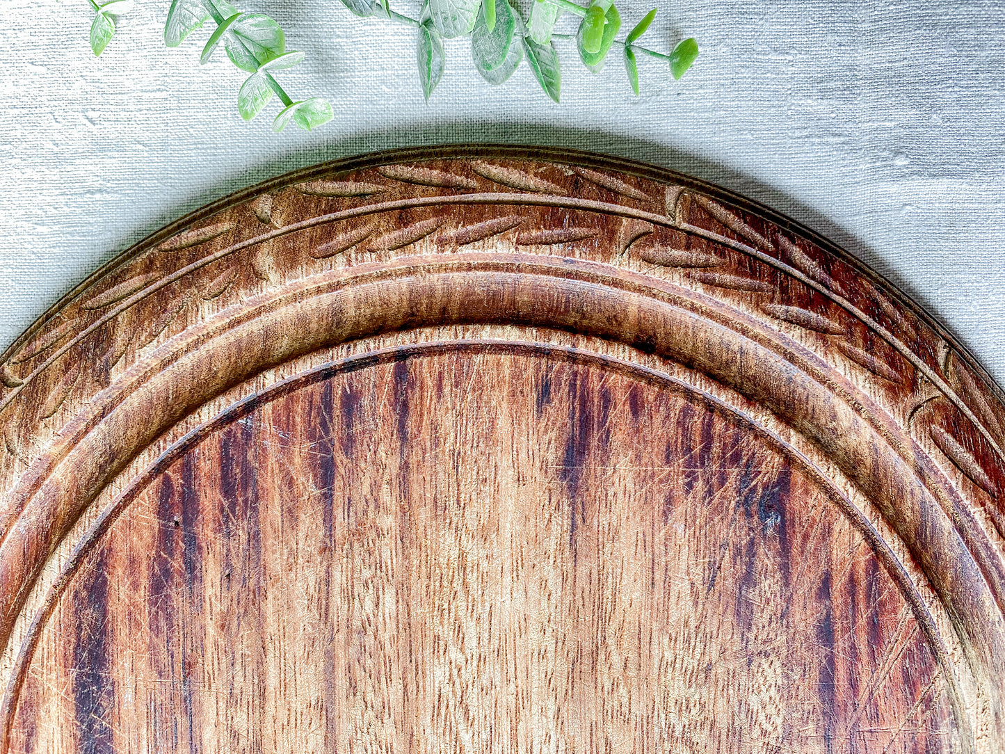 Vintage Carved Round Bread Board by Bramhall Woodware