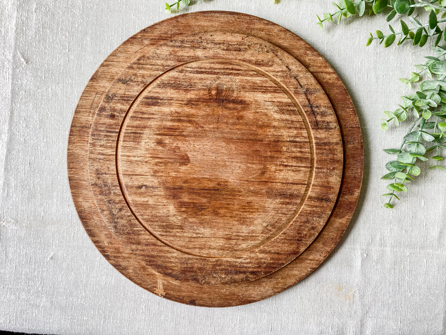 Vintage Carved Round Bread Board by Bramhall Woodware