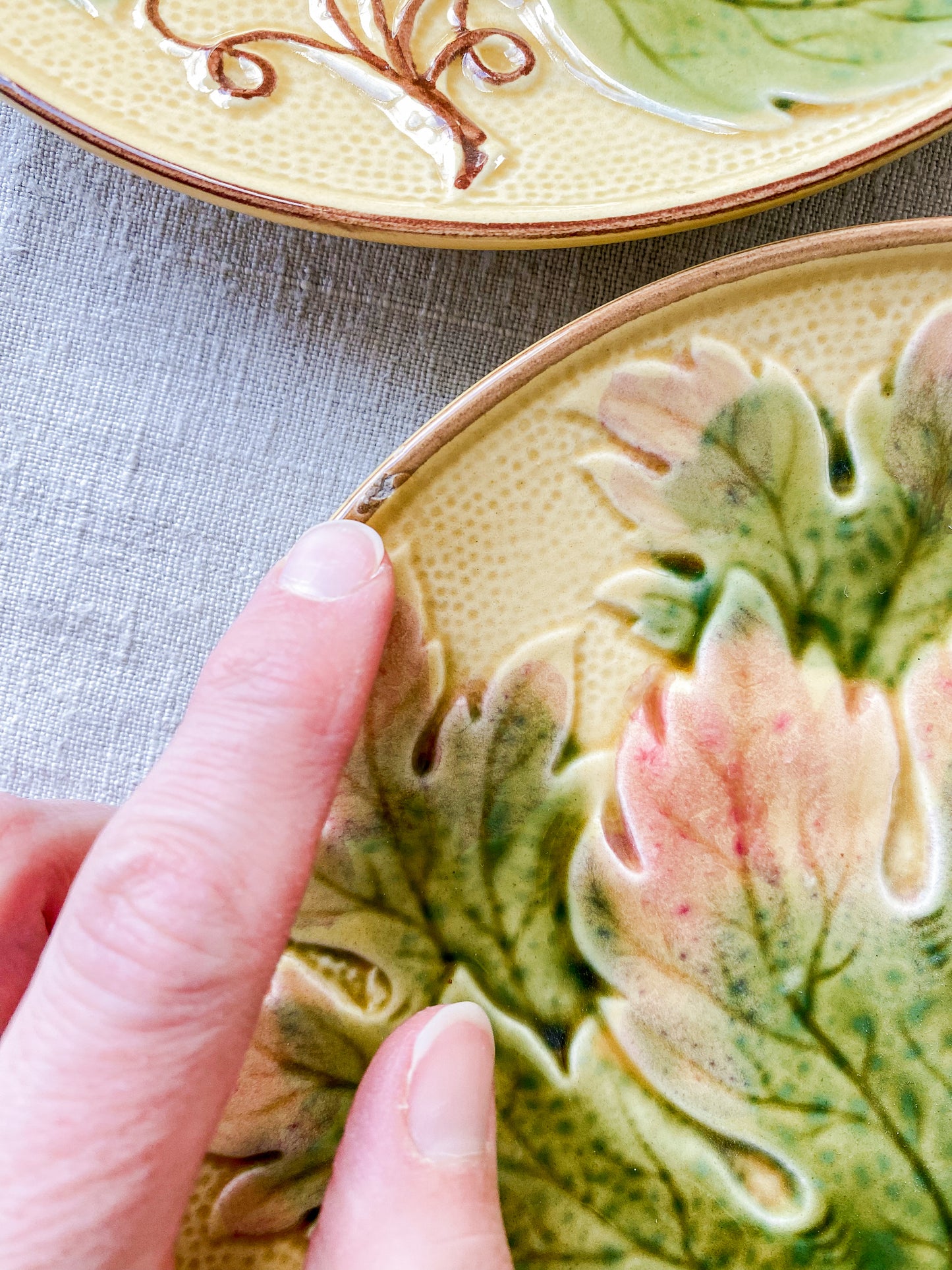 Set of 4 Vintage German Majolica Leaf Plates