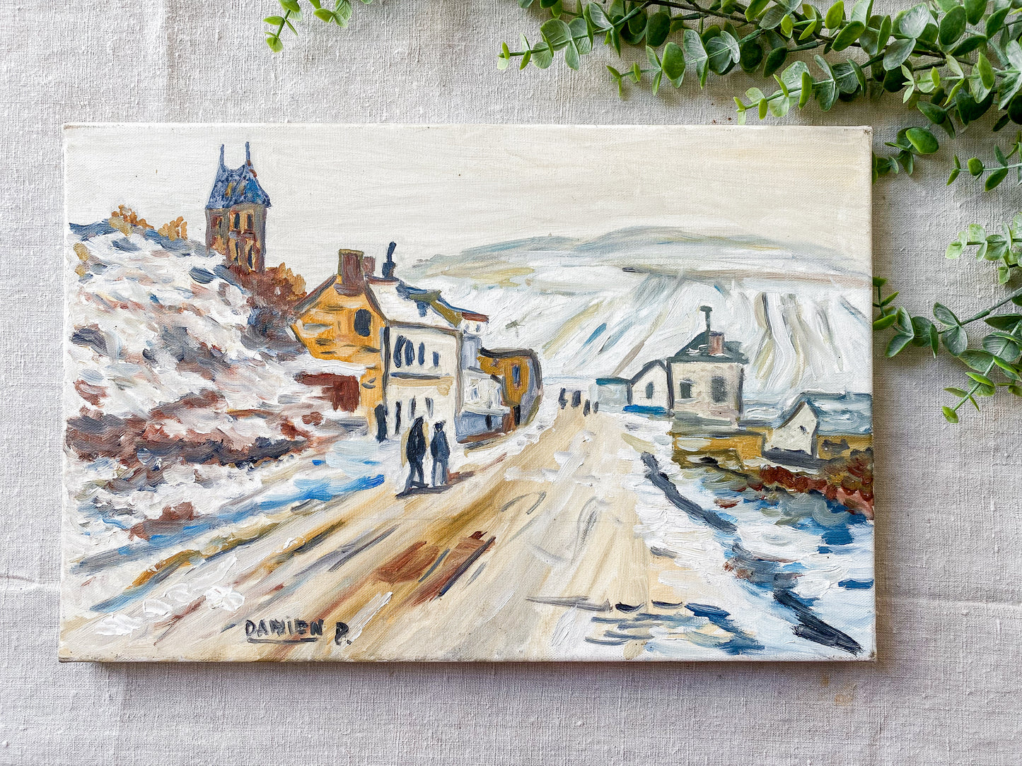 Vintage French Winter Landscape Painting