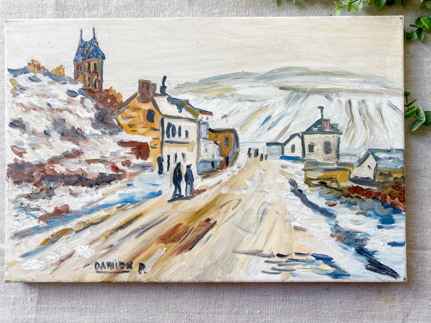 Vintage French Winter Landscape Painting