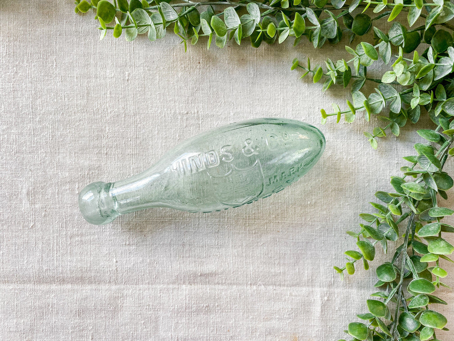 Antique Hinds & Co. Glass Blob Top Torpedo Bottle