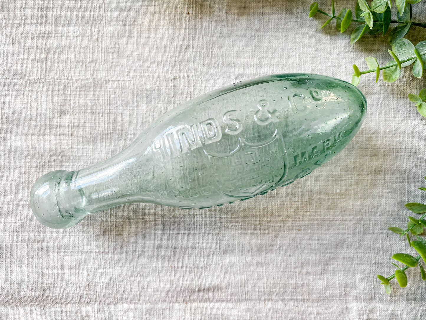 Antique Hinds & Co. Glass Blob Top Torpedo Bottle