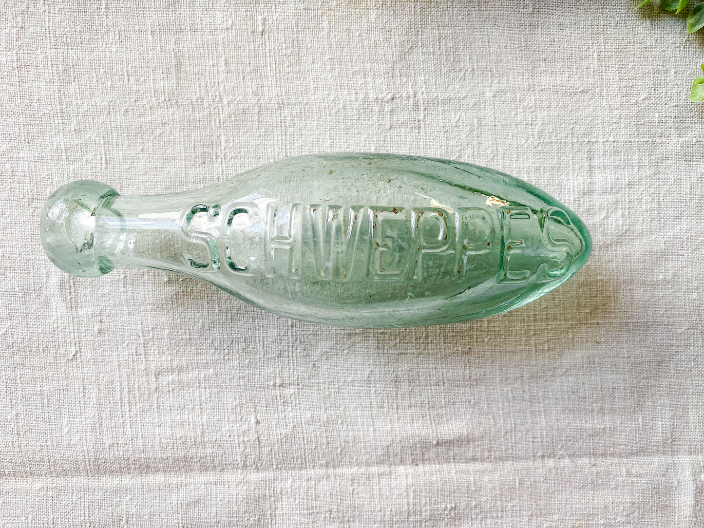 Antique Schweppes Glass Blob Top Torpedo Bottle