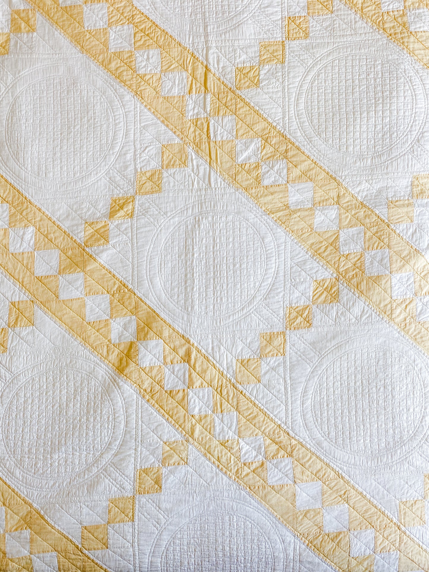 Vintage Yellow and White Jacob's Ladder Quilt