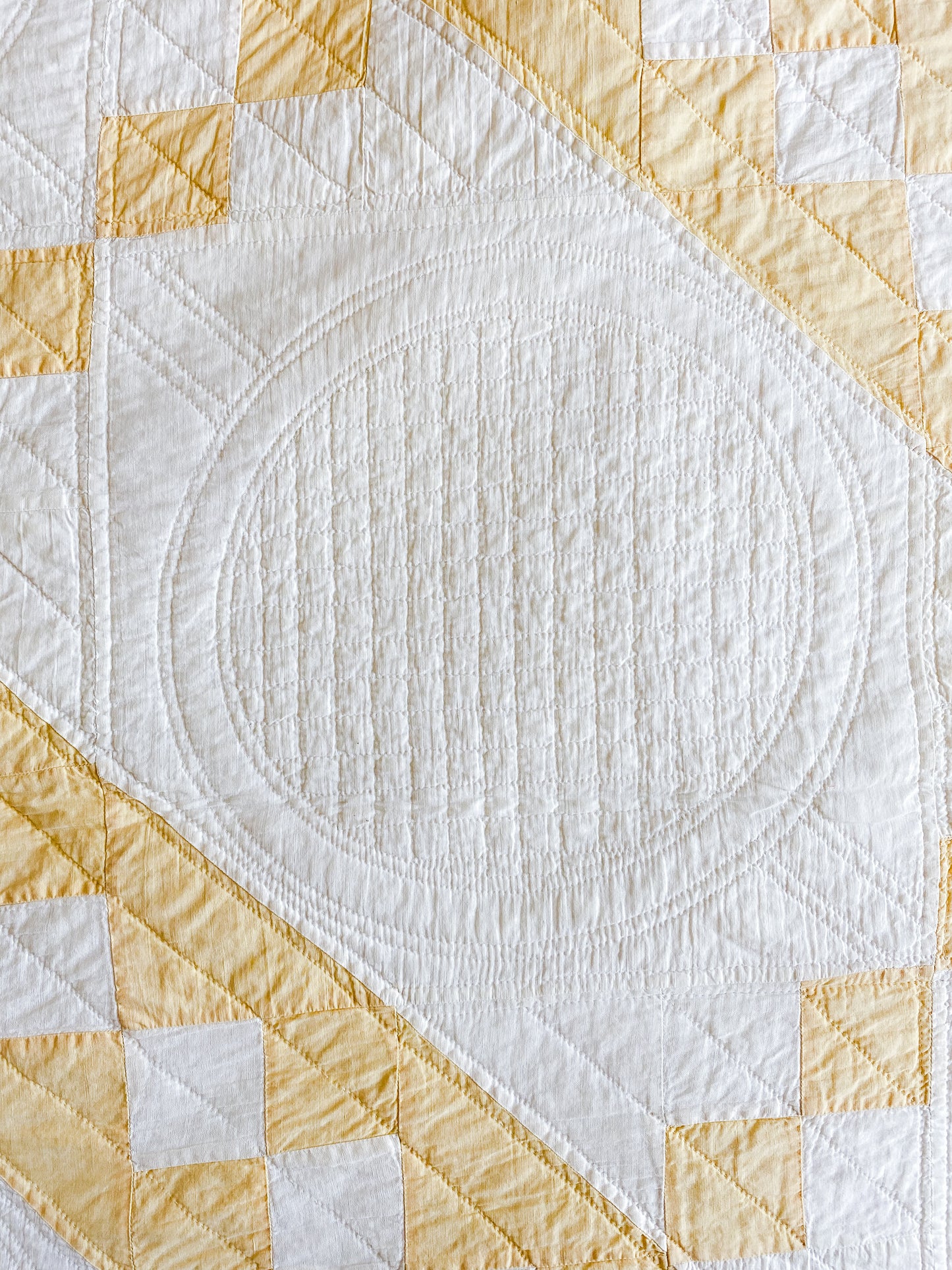 Vintage Yellow and White Jacob's Ladder Quilt