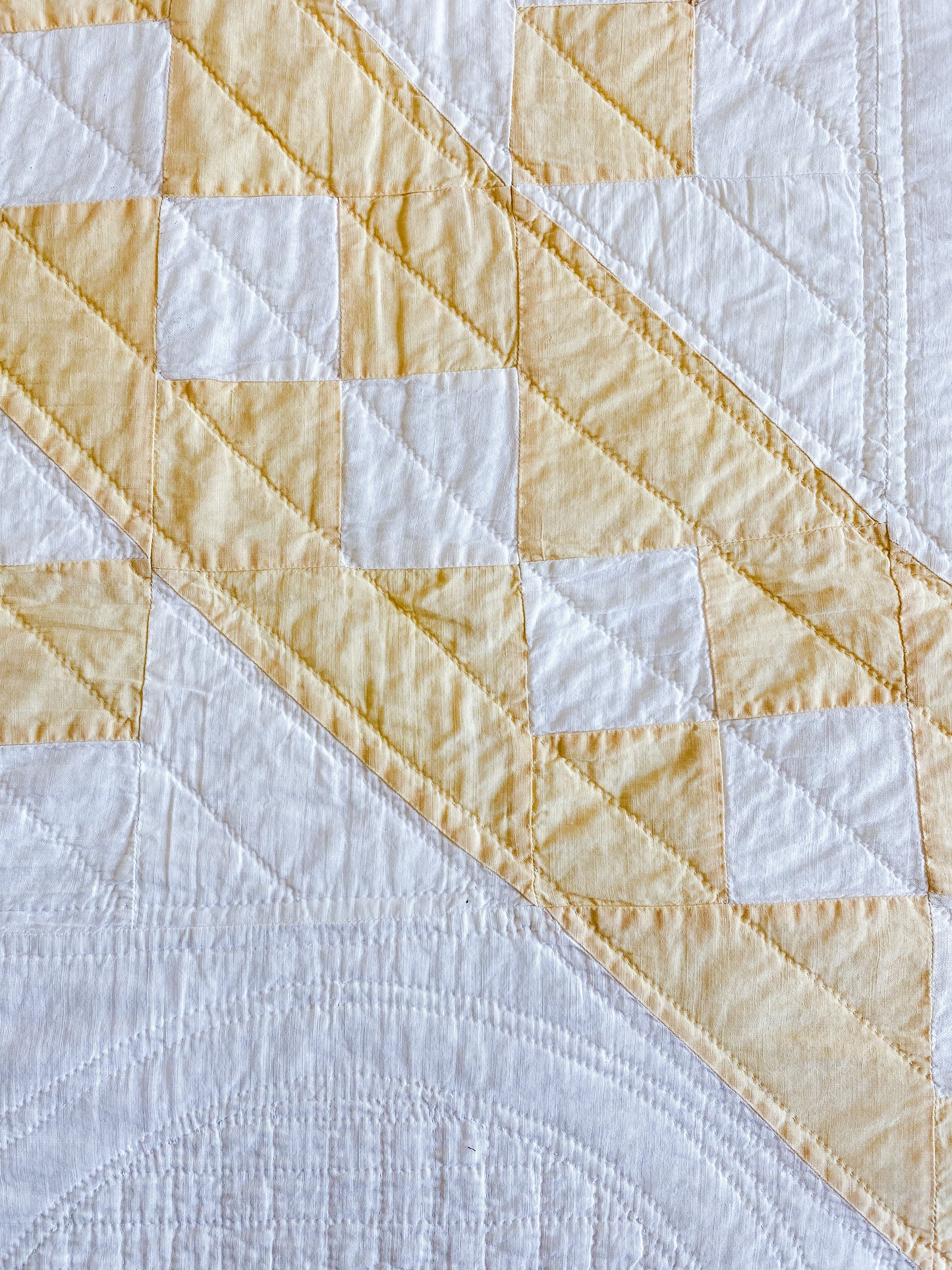 Vintage Yellow and White Jacob's Ladder Quilt