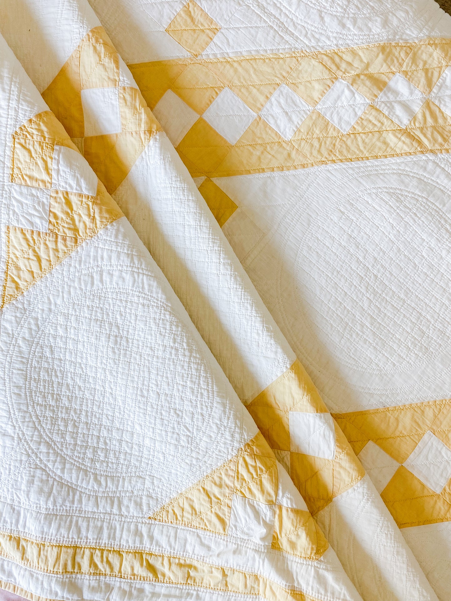 Vintage Yellow and White Jacob's Ladder Quilt