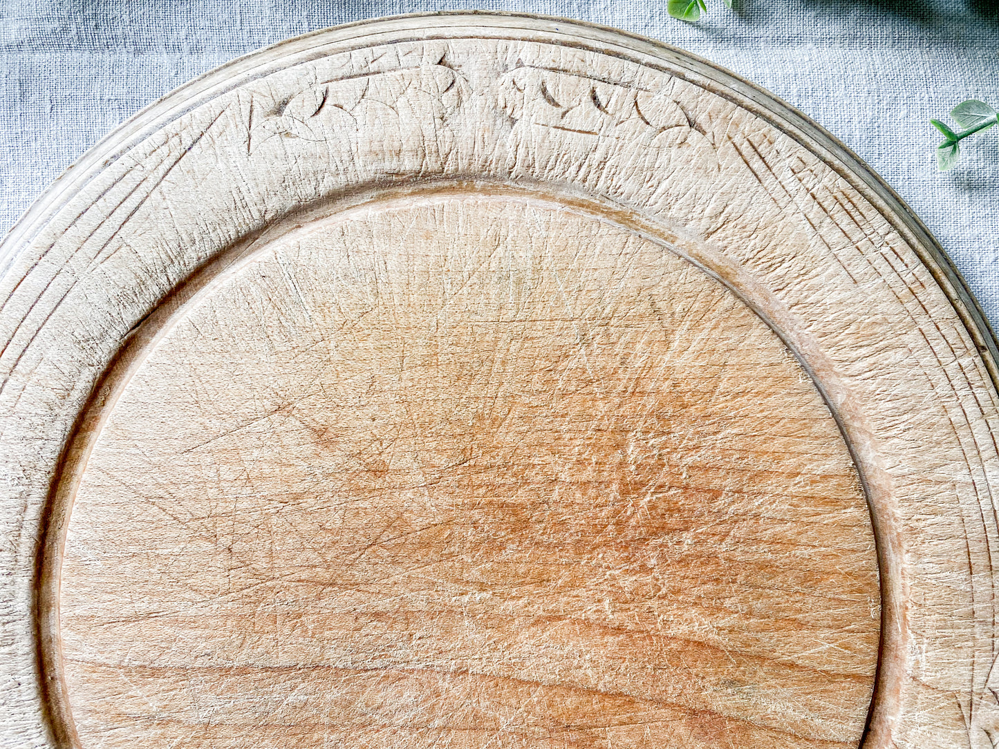 Vintage English Carved Round Breadboard