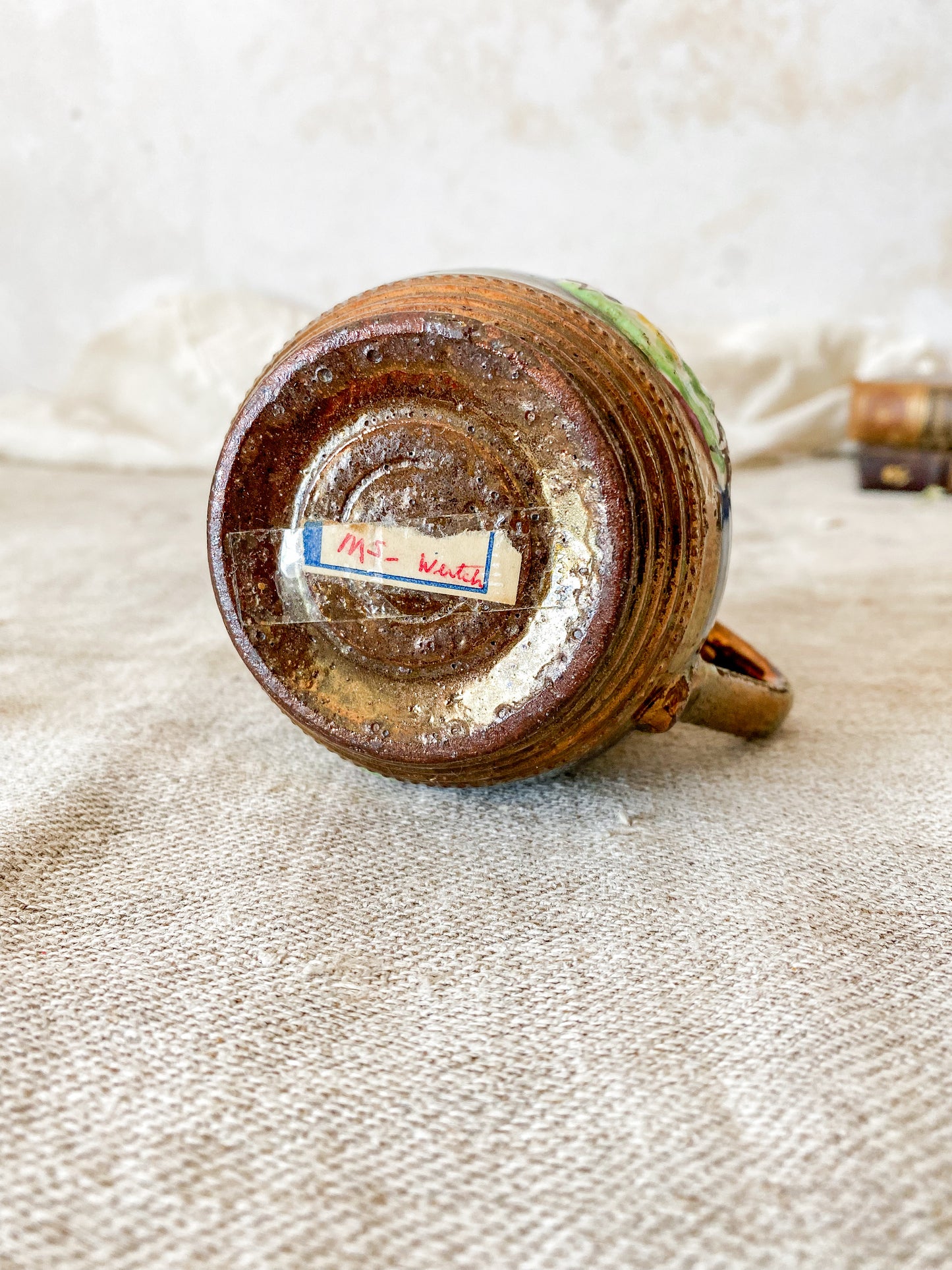 Antique Copper Luster 3.5" Pitcher with Pastoral Scene