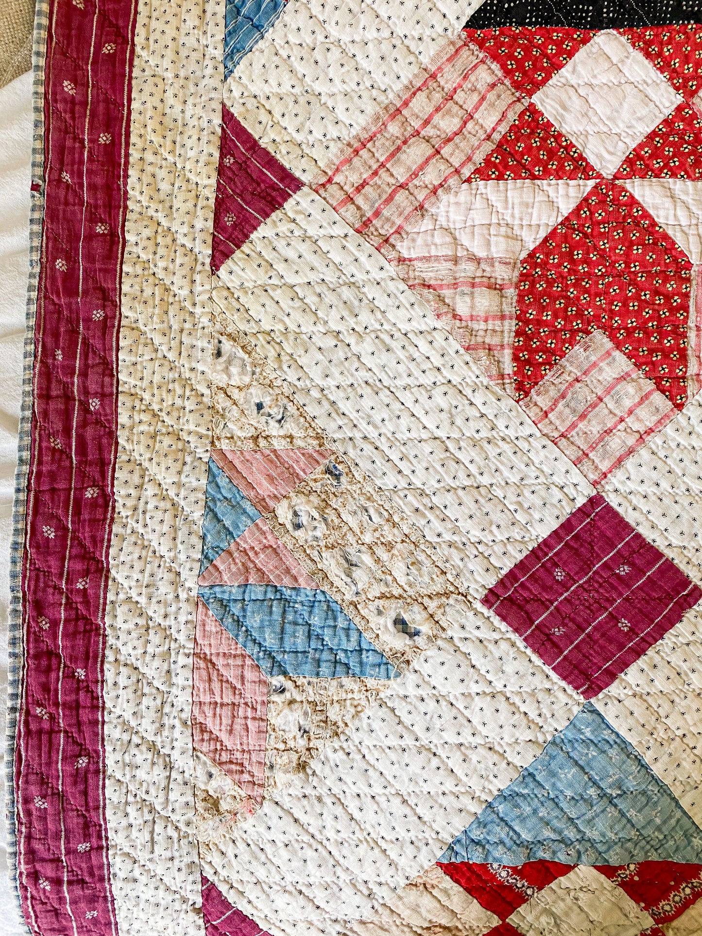 Antique Red and Blue Basket Quilt | Cutter Stacking Quilt