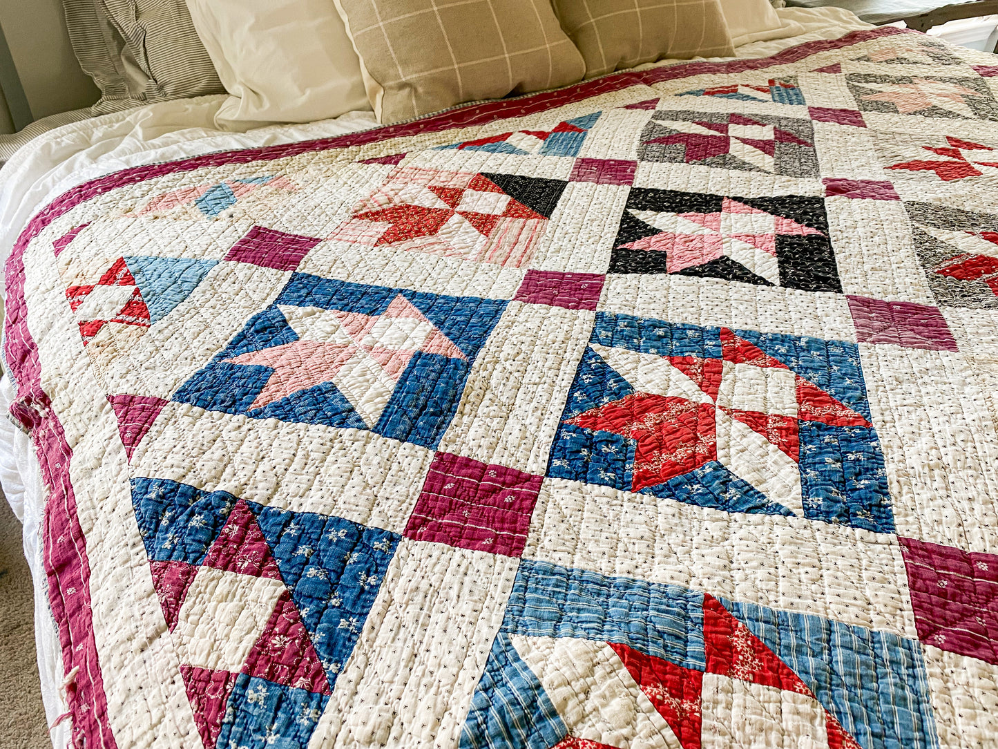 Antique Red and Blue Basket Quilt | Cutter Stacking Quilt