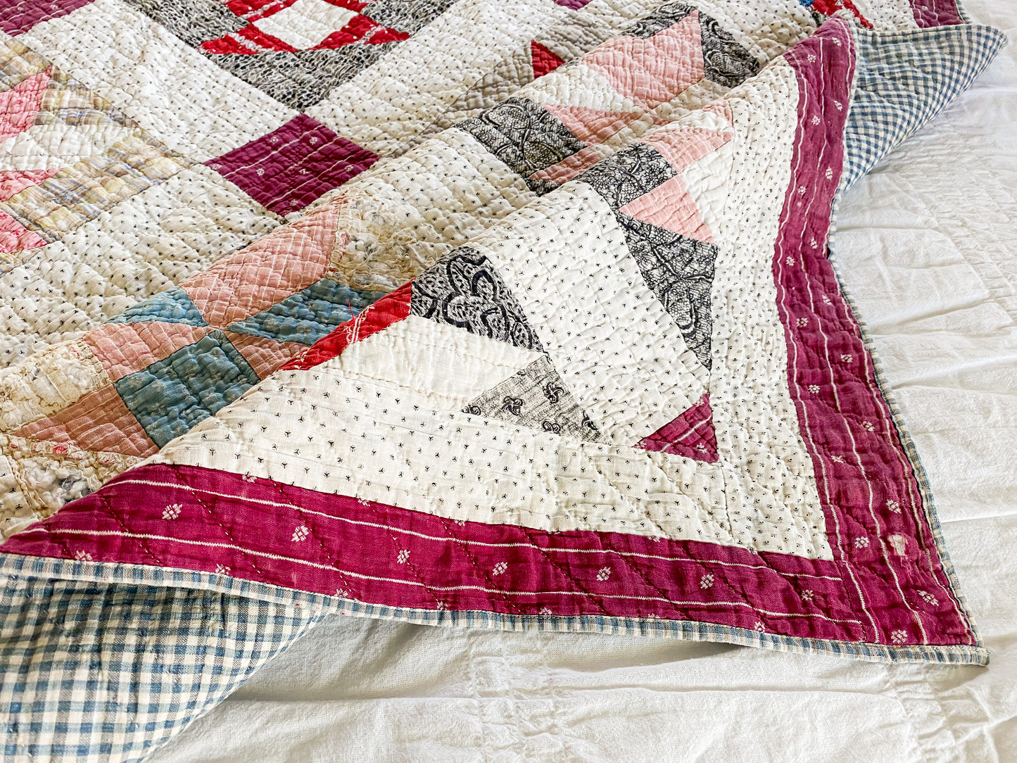 Antique Red and Blue Basket Quilt | Cutter Stacking Quilt