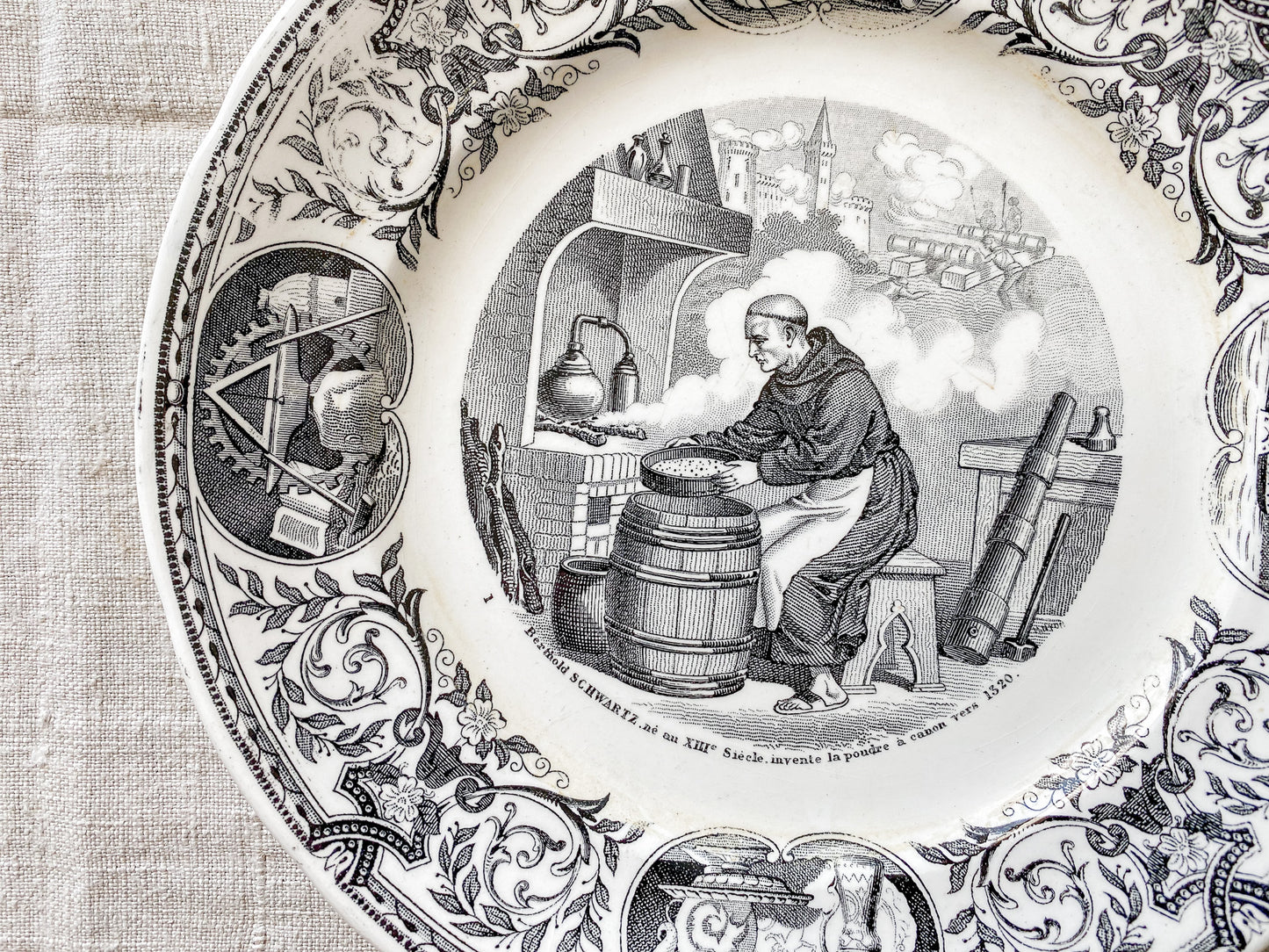 Antique French Conversation Plate - Barthold Schwartz, Sarreguemines