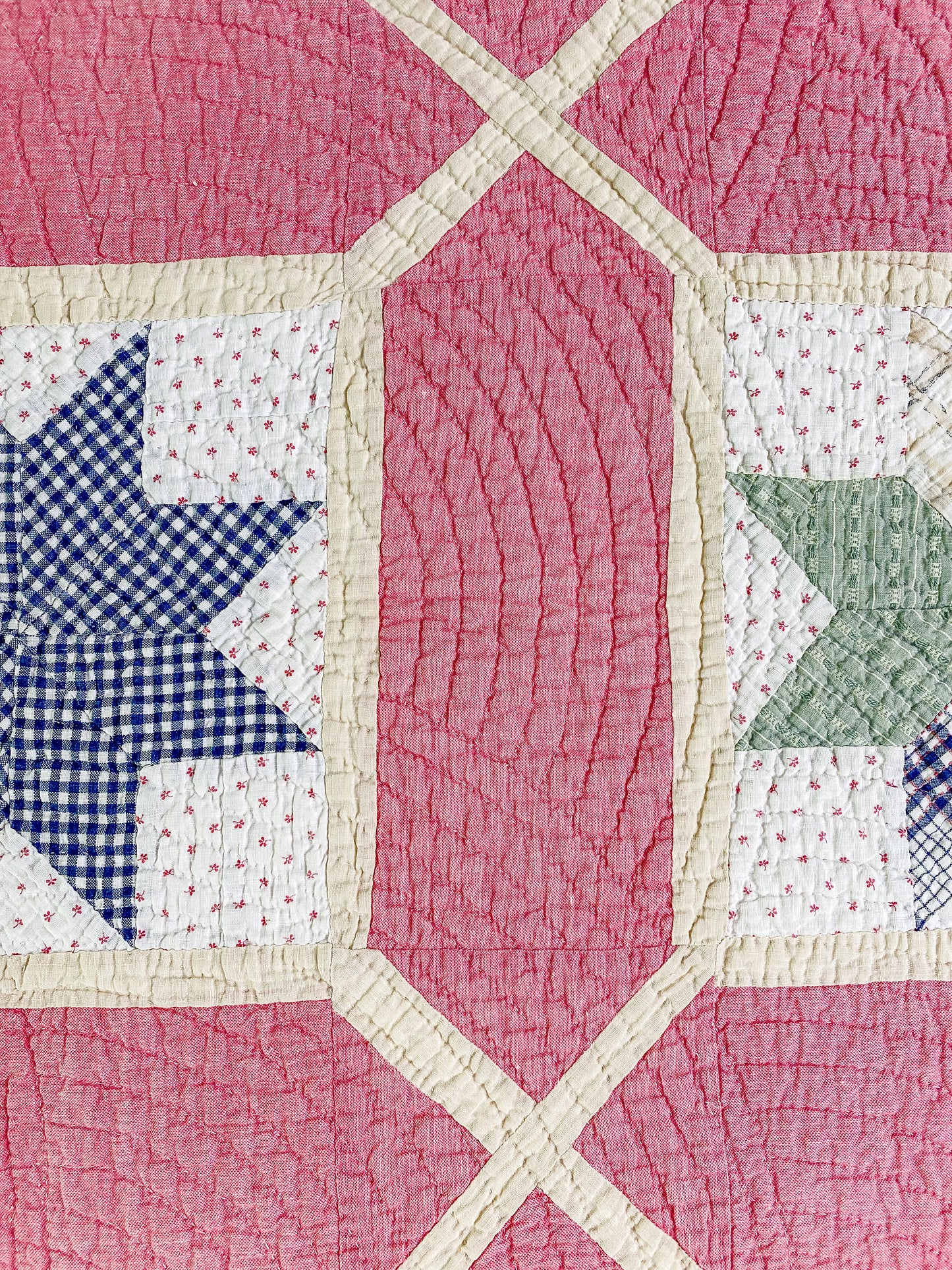 Antique 8 Point Stars in Garden Maze Quilt, c1910