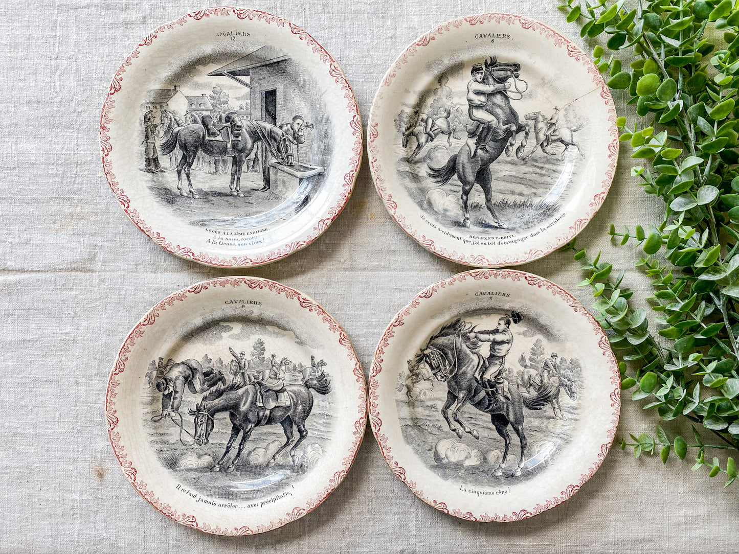 Cavaliers Set of 4 Equestrian French Conversation Plates