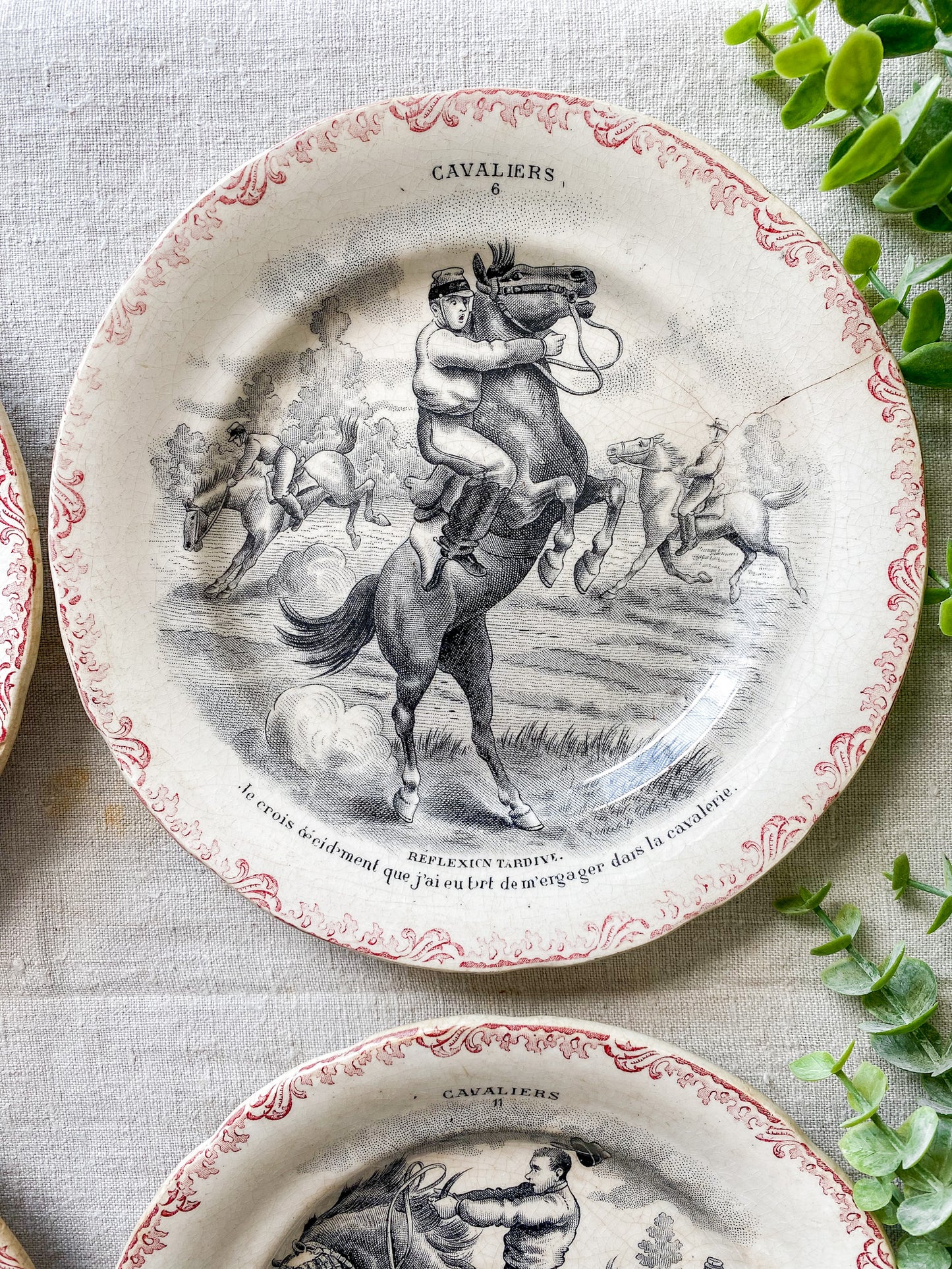 Cavaliers Set of 4 Equestrian French Conversation Plates