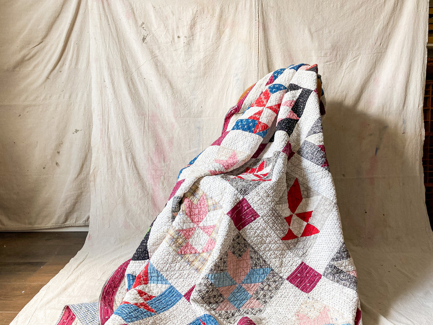 Antique Red and Blue Basket Quilt | Cutter Stacking Quilt