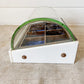 Antique Porcelain and Curved Glass Collar Stud Display Case with Velvet Lined Compartments, c1910
