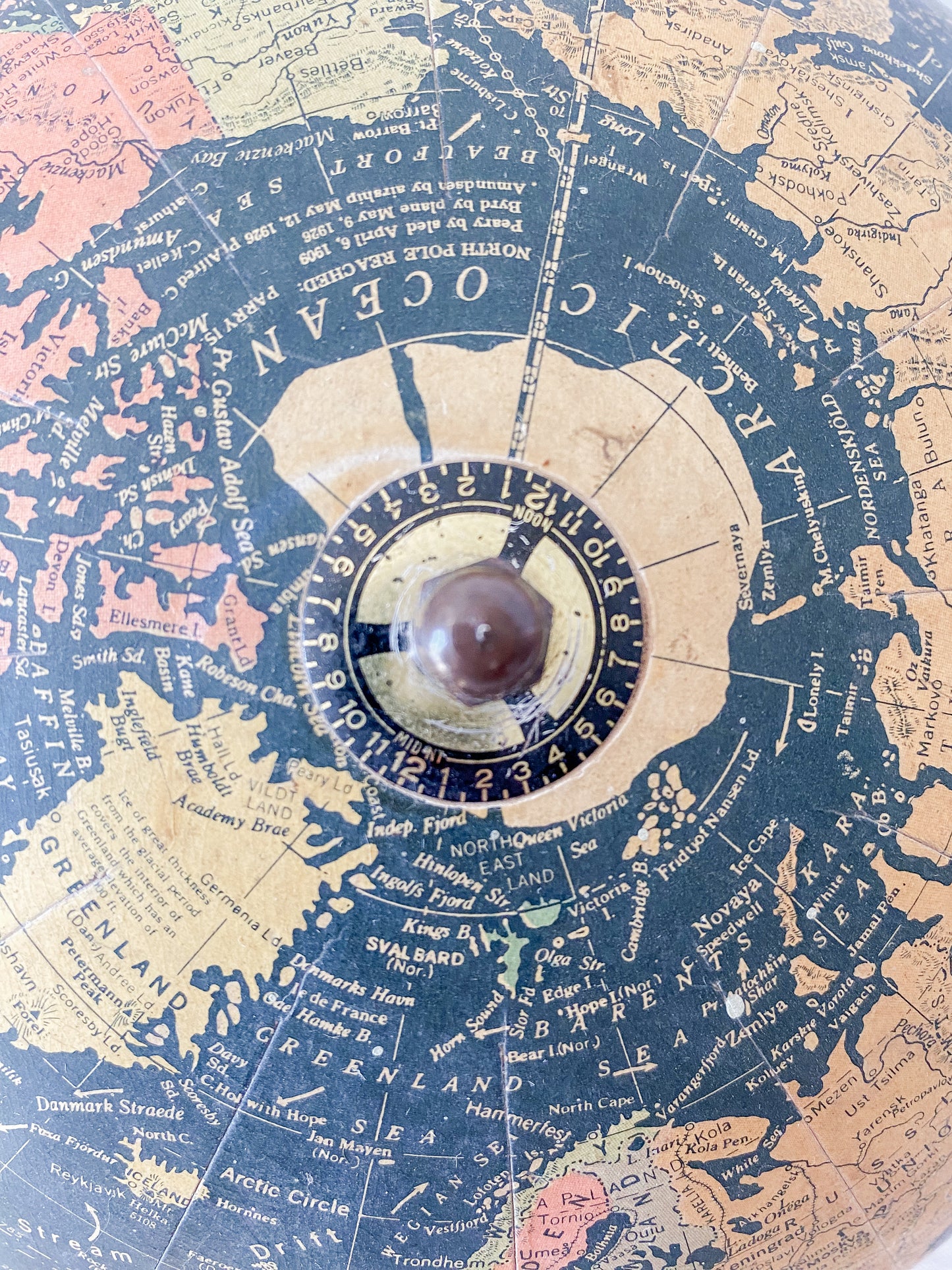 Vintage Repogle Black Ocean Globe on Ship's Anchor Base, c1940