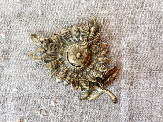 Vintage Cast Brass Sunflower Inkwell