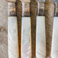 Antique Set of 6 Dinner Knives with Mother-of-Pearl Handles and Sterling Ferrules