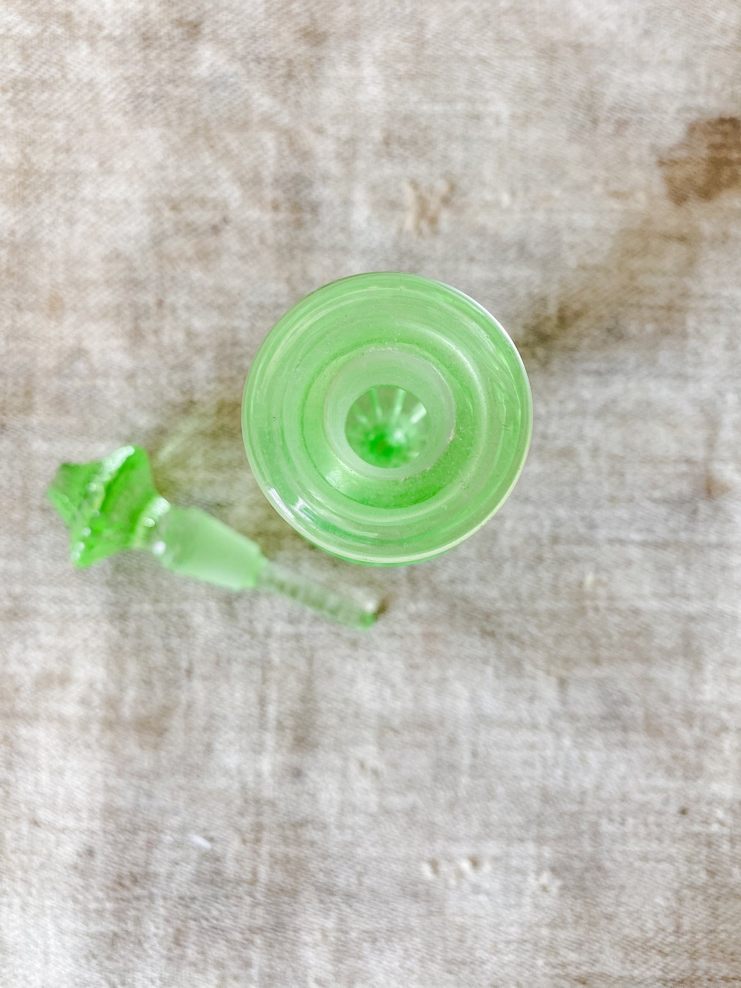 Vintage Green Uranium Glass Perfume Vanity Bottle with Stopper