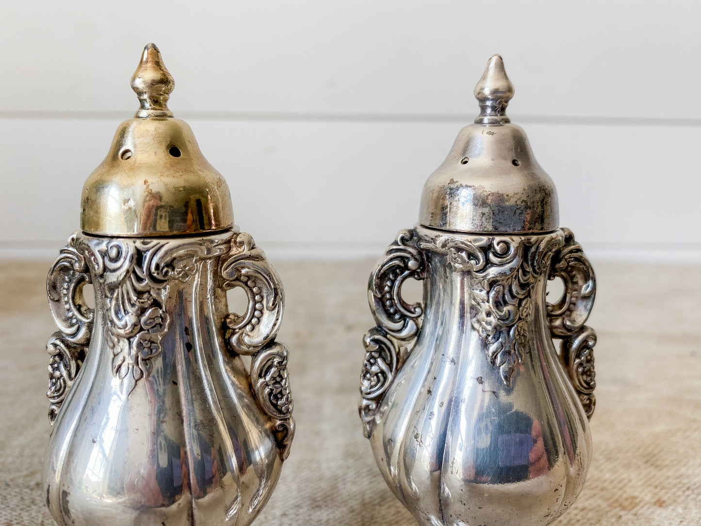 Set of 2 Vintage Silver Plate Salt and Pepper Shakers | Baroque by Wallace Silver