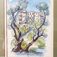 Vintage Framed Original Landscape Watercolor with Green & Gold