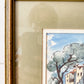 Vintage Framed Original Landscape Watercolor with Green & Gold