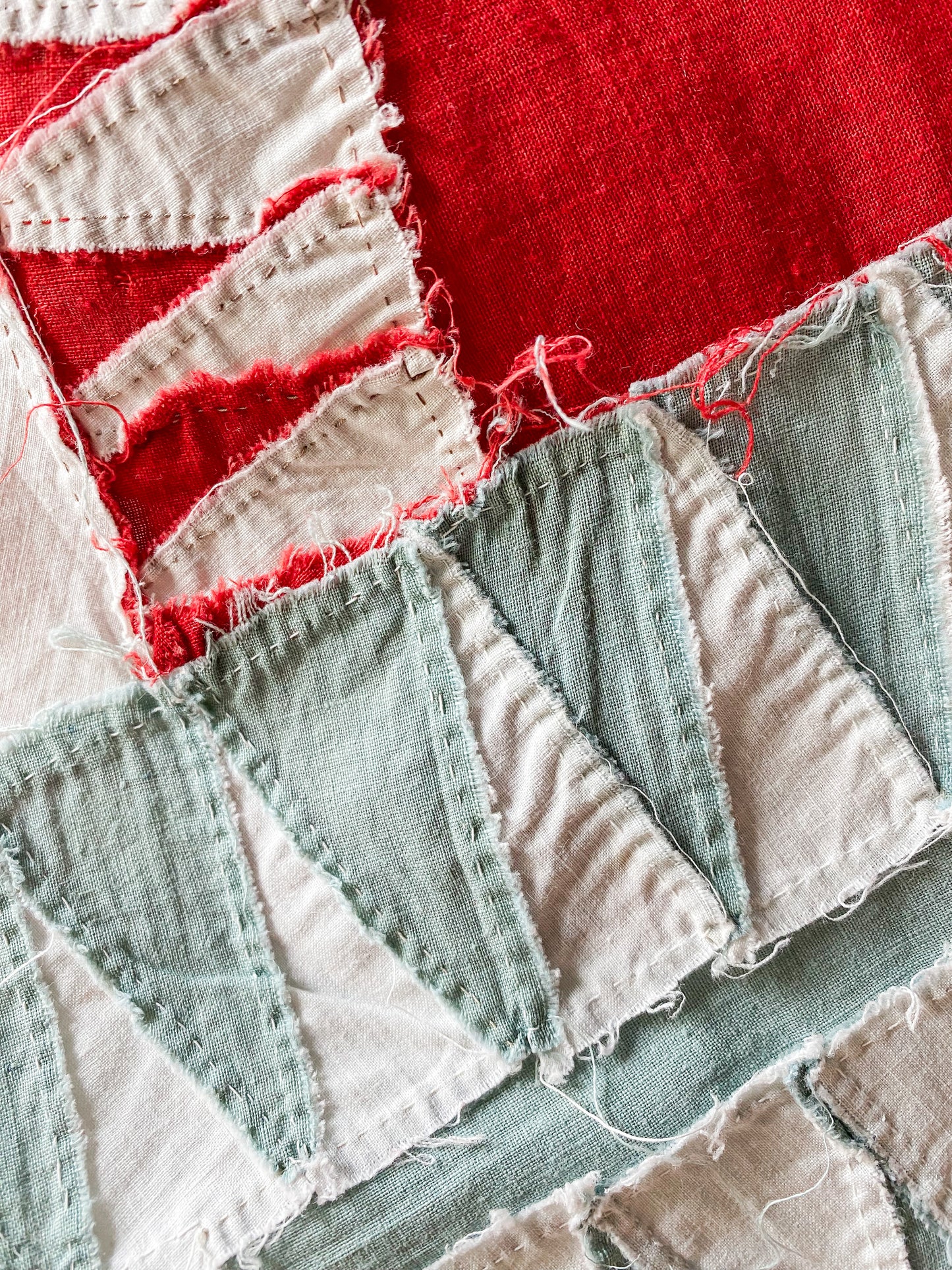 Antique New York Beauty Quilt TOP | Rocky Road Red Green Cheddar and White Unfinished Quilt