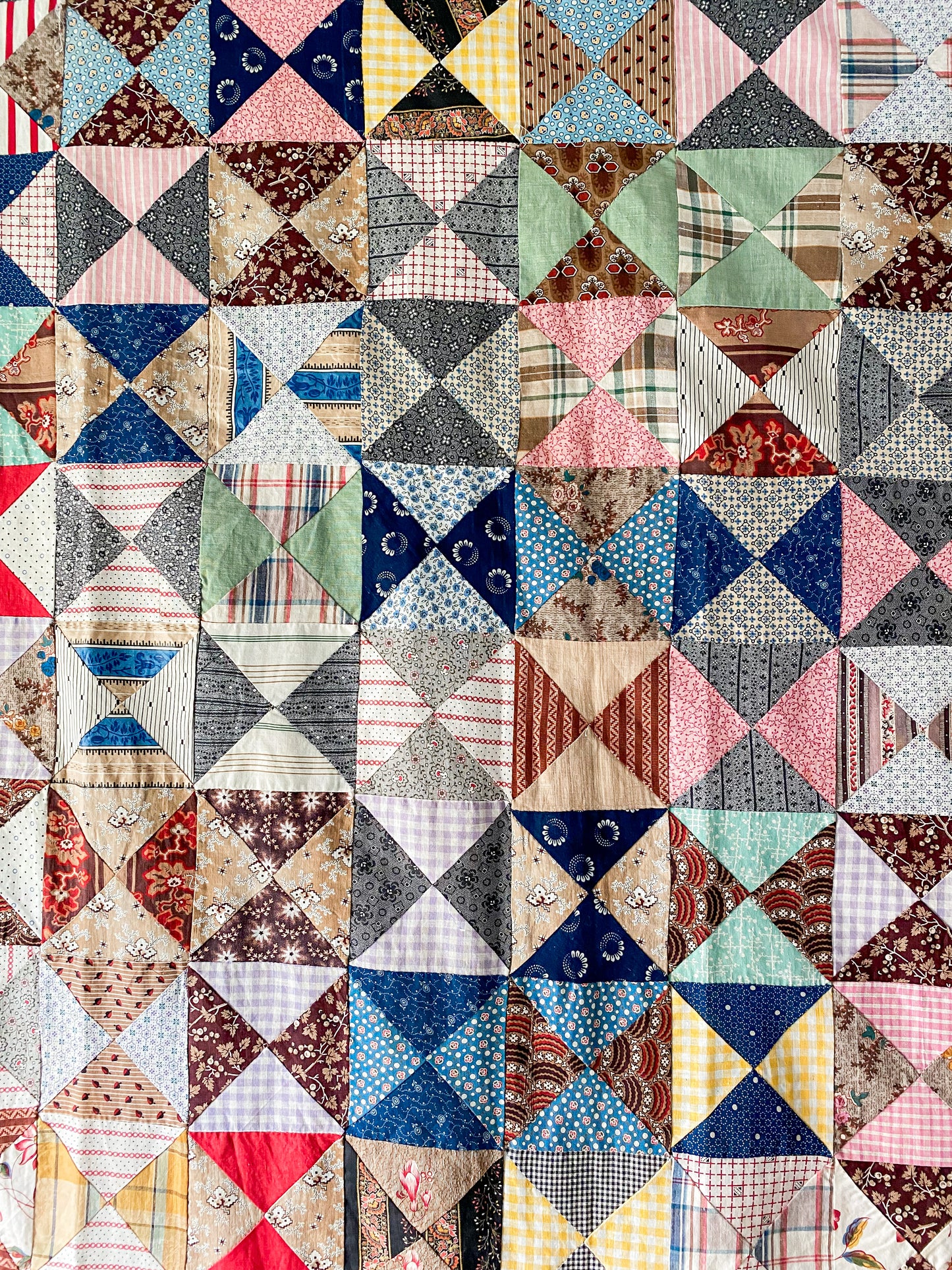 Antique Yankee Puzzle Quilt TOP | Mid 1800s Chintz and Calico Fabrics