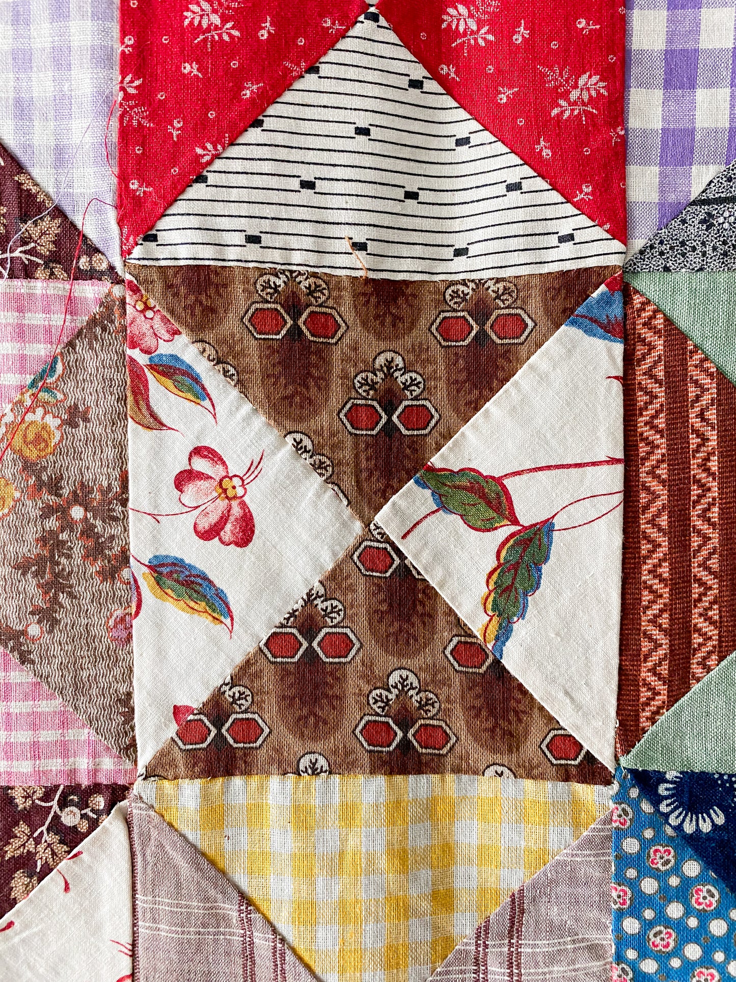 Antique Yankee Puzzle Quilt TOP | Mid 1800s Chintz and Calico Fabrics