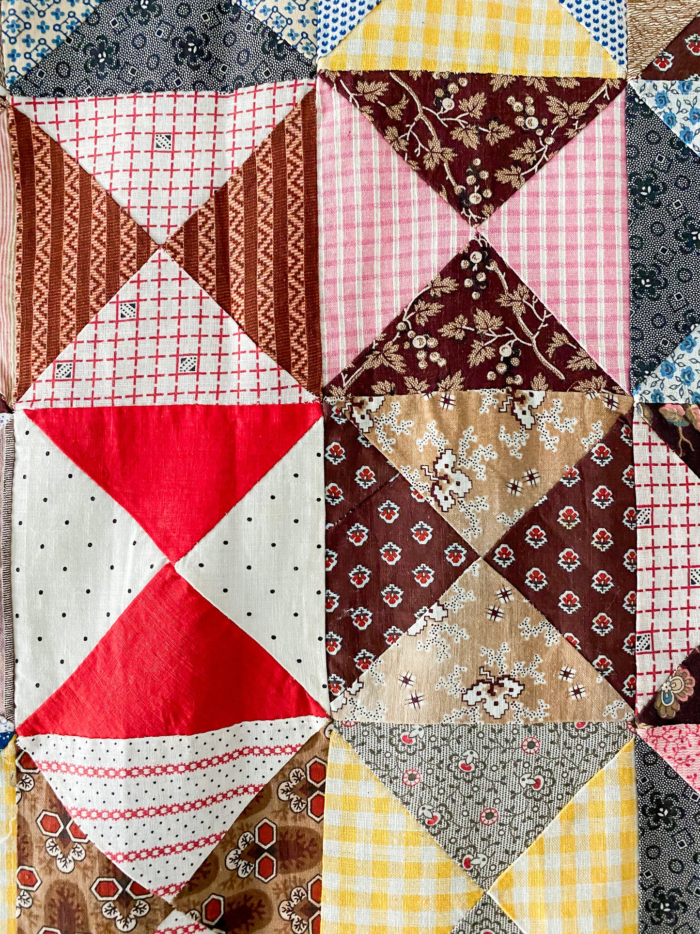 Antique Yankee Puzzle Quilt TOP | Mid 1800s Chintz and Calico Fabrics