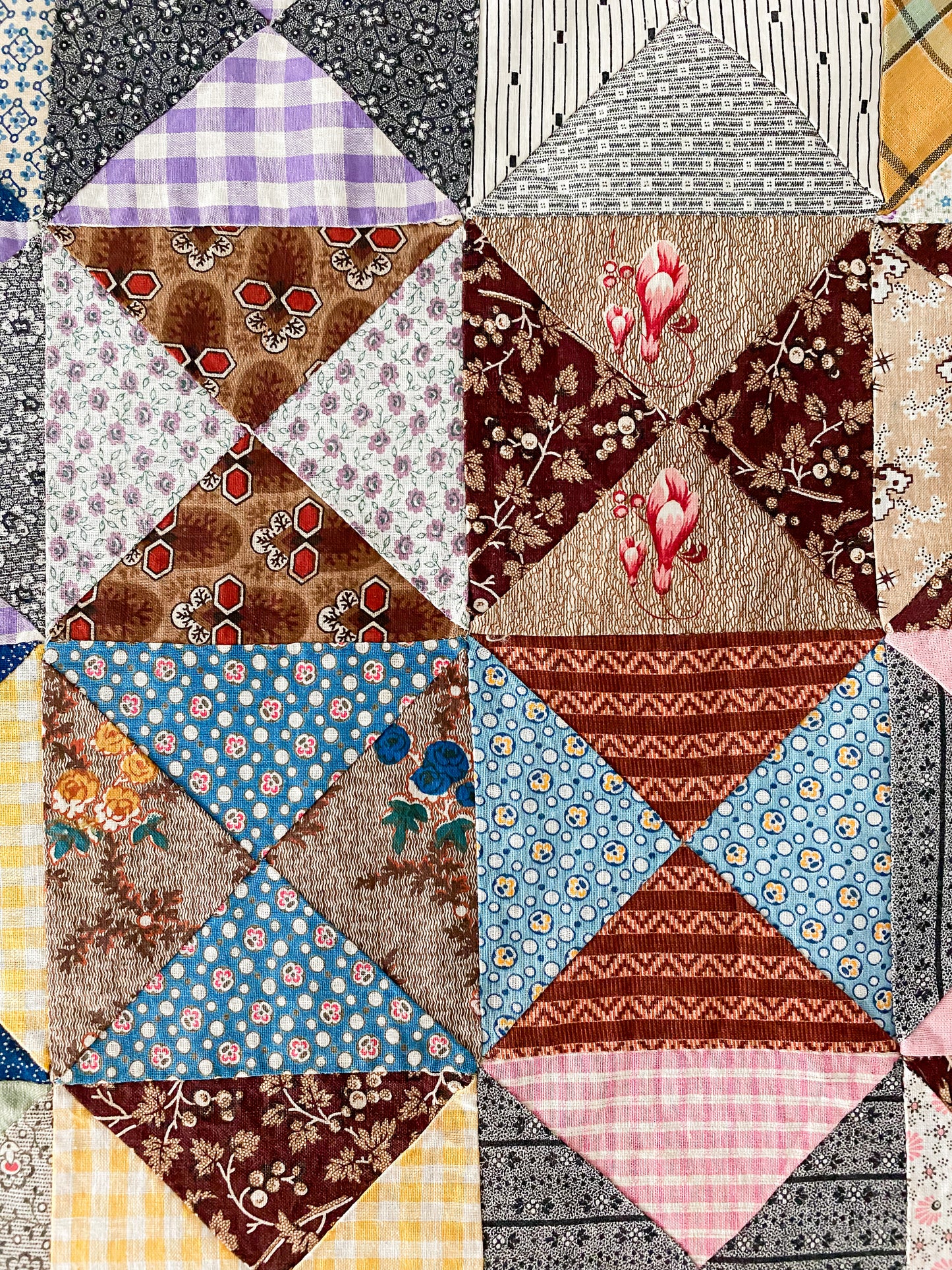 Antique Yankee Puzzle Quilt TOP | Mid 1800s Chintz and Calico Fabrics