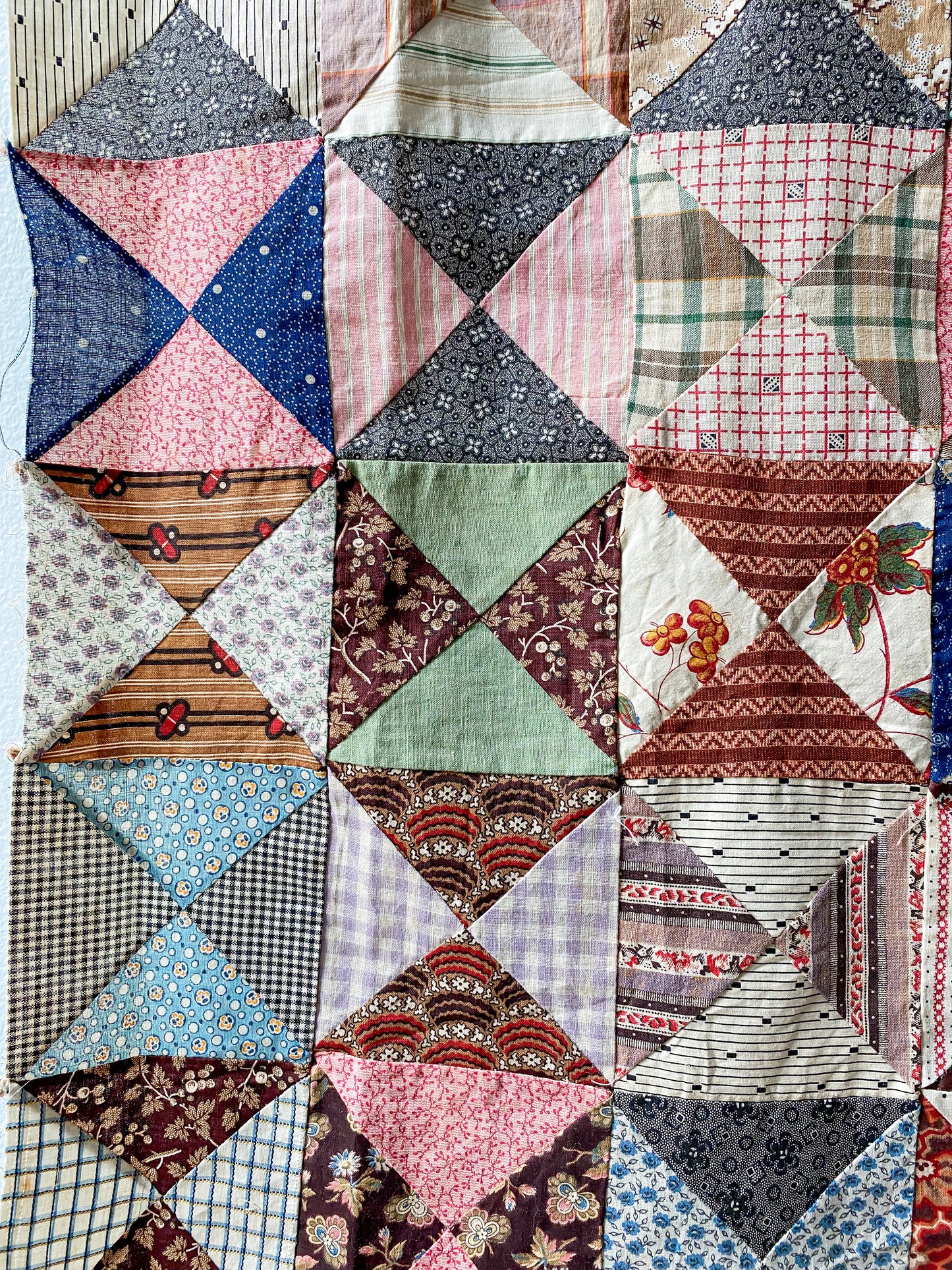 Antique Yankee Puzzle Quilt TOP | Mid 1800s Chintz and Calico Fabrics