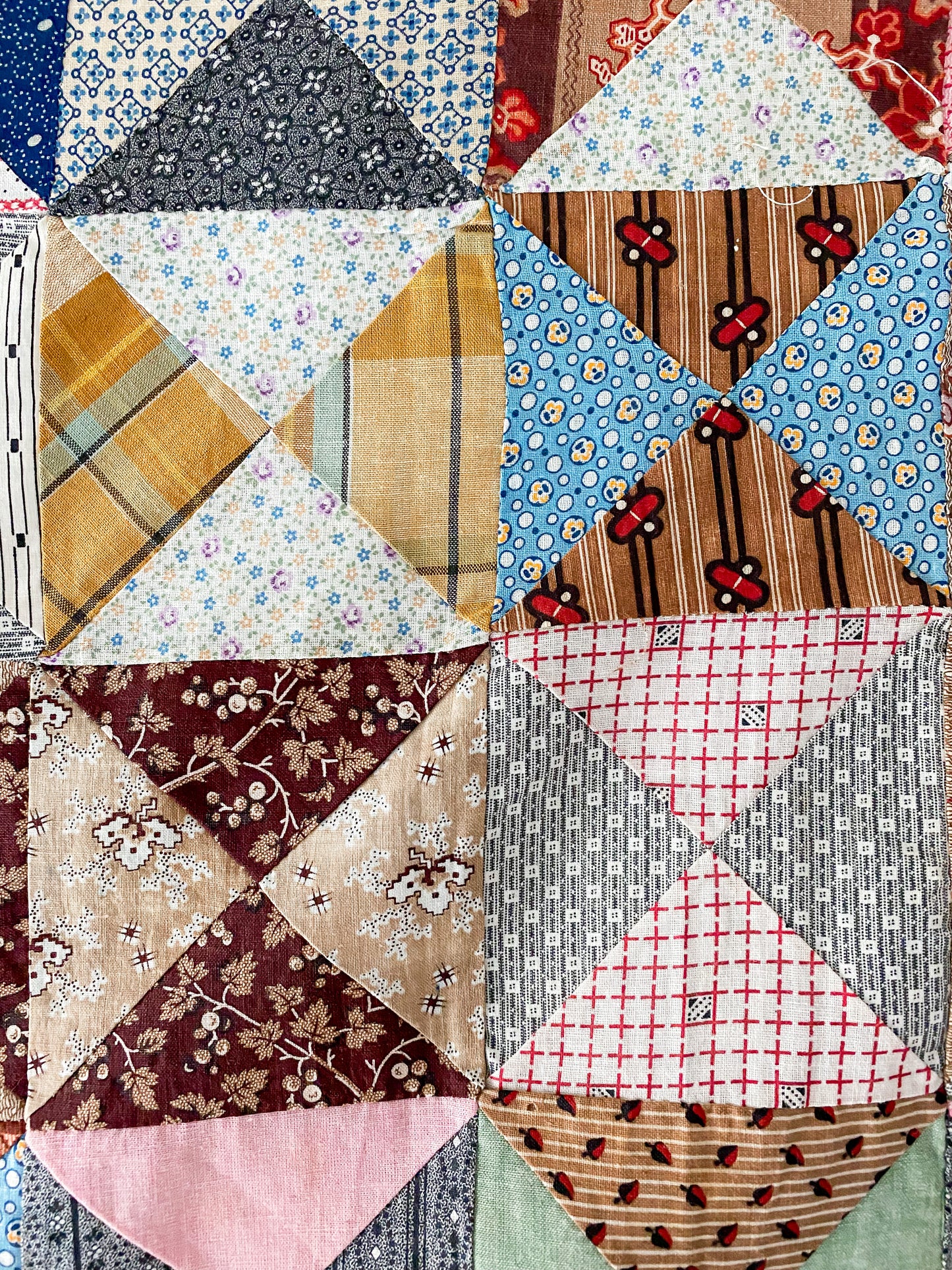 Antique Yankee Puzzle Quilt TOP | Mid 1800s Chintz and Calico Fabrics