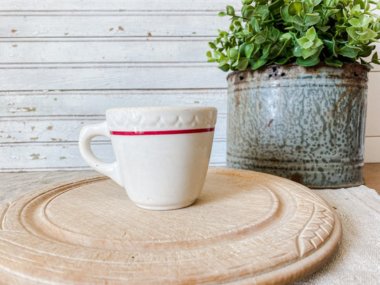 Vintage Syracuse China Diner Mug with Scalloped Edge and Red Stripe | Midcentury Restaurant Ware